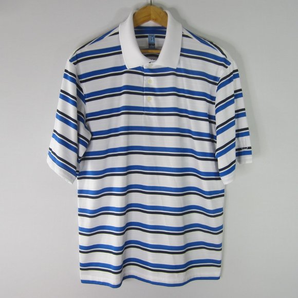 PGA Tour Large Blue Striped SS Polo Shirt Golf - Picture 1 of 11